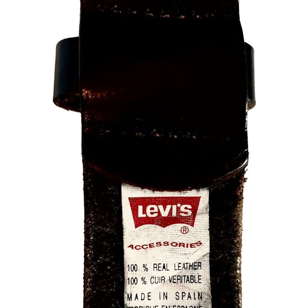 Levi Belt Logo Metal Buckle 100% Real Leather circa 90' s Black size S - Picture 5 of 16
